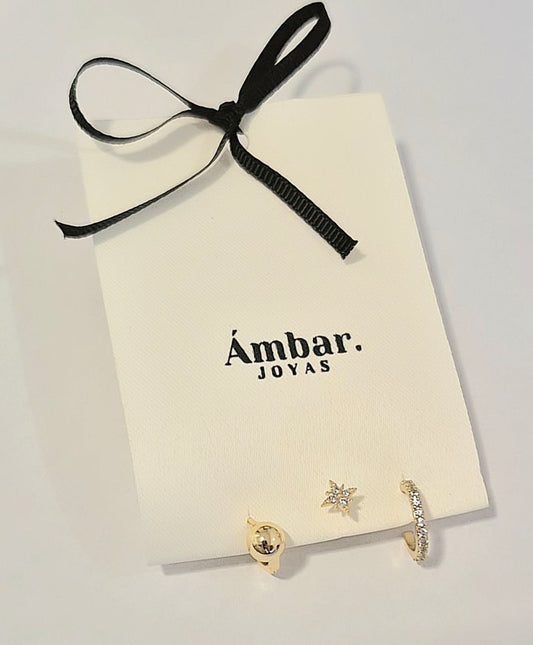 Pack de Aros y Ear Cuff Mix & Match con Baño de Oro 18K y Circonitas