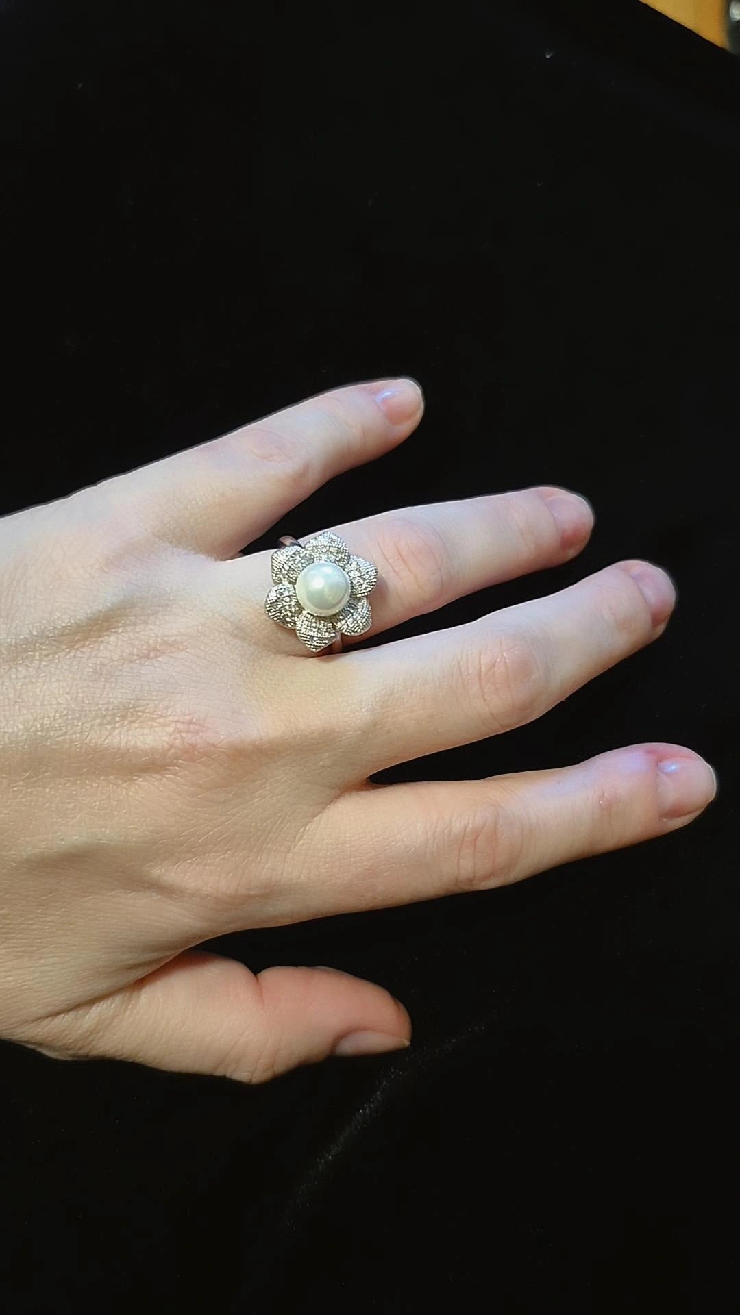 Anillo Magnolia Real Perla - Baño de Rodio