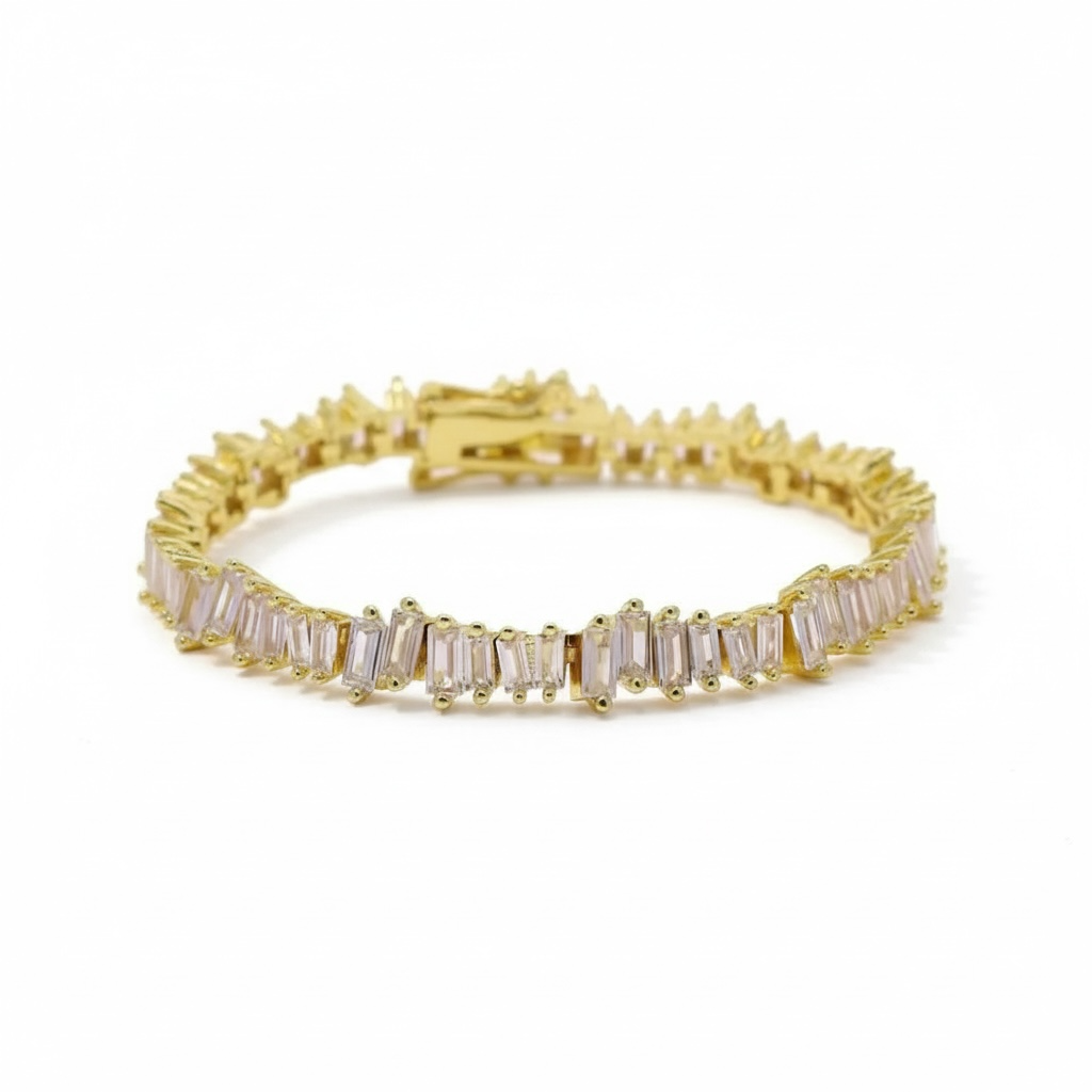 Pulsera Tennis Circones Corte Baguette – Baño de Oro