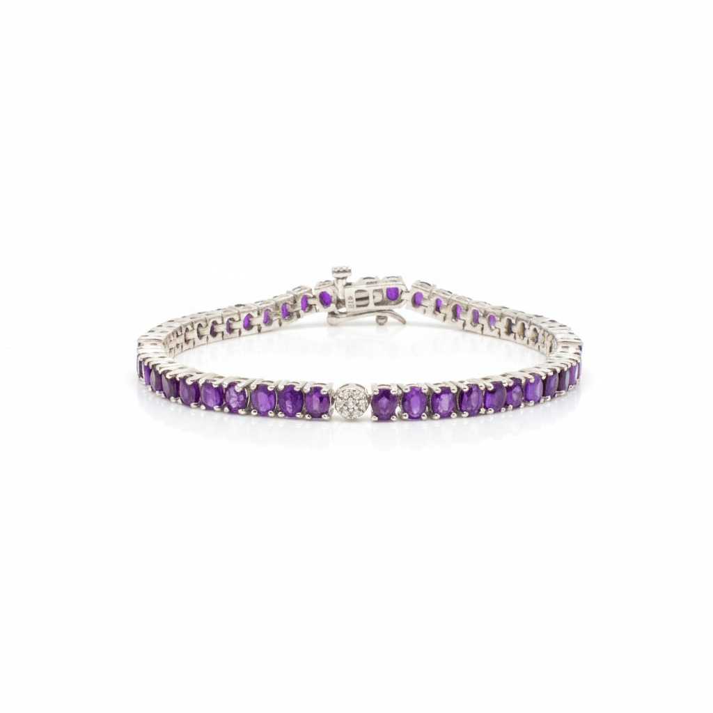 Pulsera Tennis Amatistas Naturales Ovaladas Pavé – Plata 925