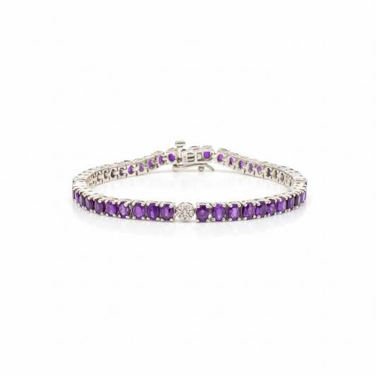 Pulsera Tennis Amatistas Naturales Ovaladas Pavé – Plata 925