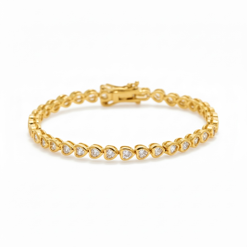 Pulsera Tennis Corazones Circones 4mm – Baño de Oro