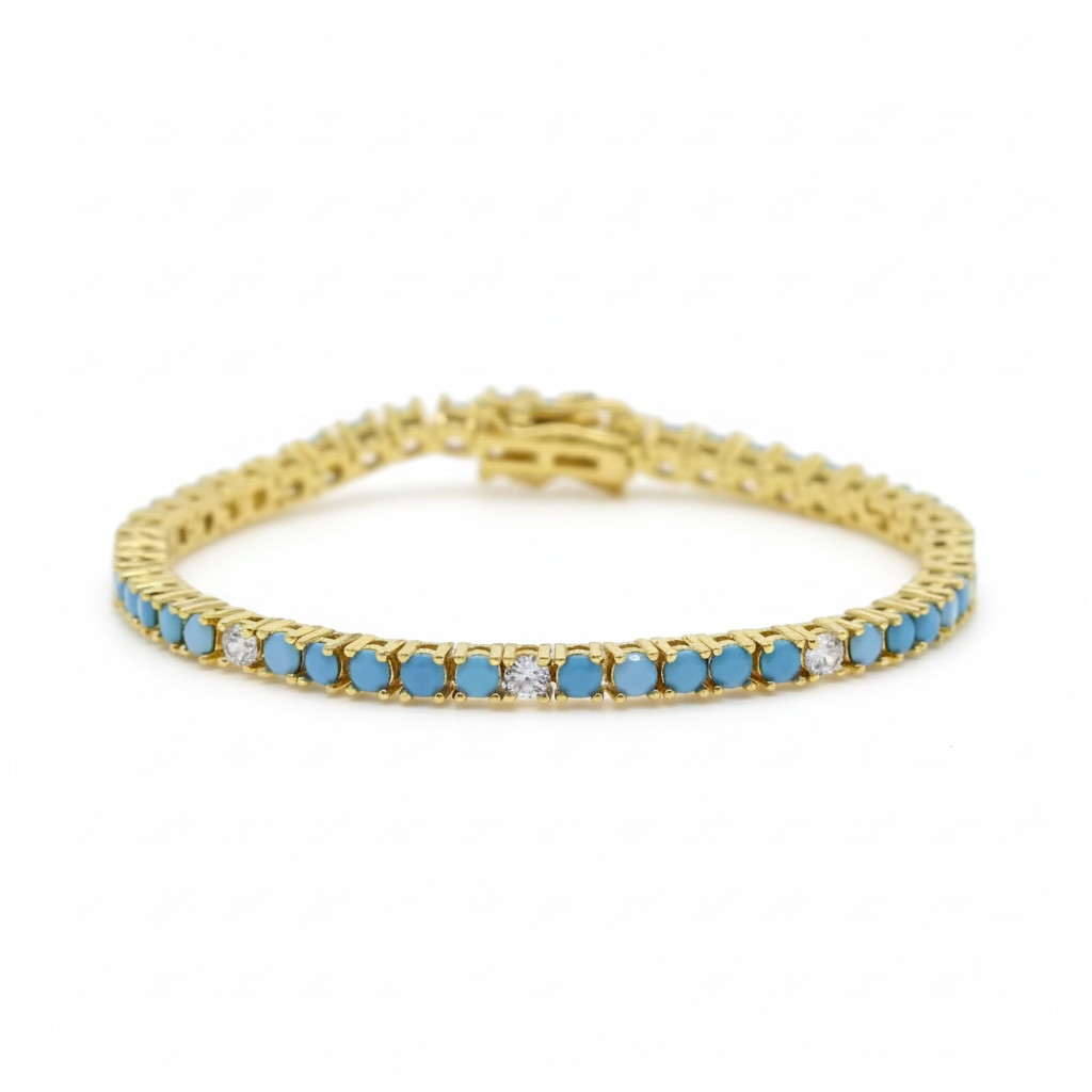Pulsera Tennis Turquesa y Circones – Baño de Oro