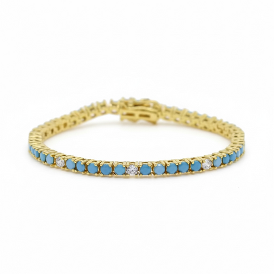 Pulsera Tennis Turquesa y Circones – Baño de Oro