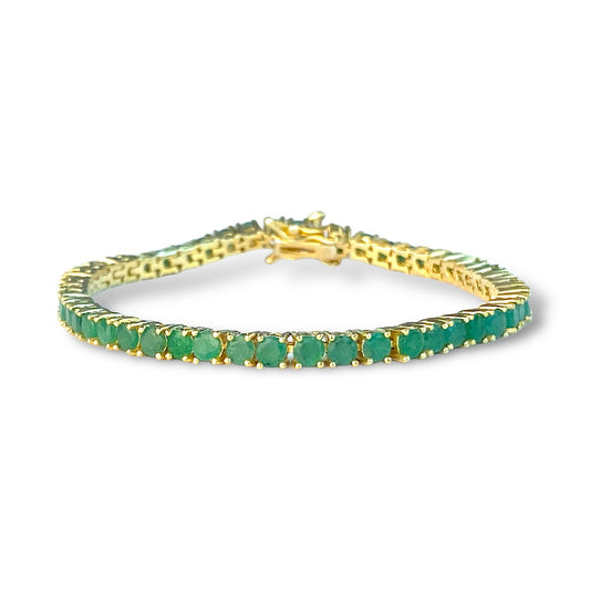 Pulsera Tennis Esmeraldas Naturales 3mm – Plata 925 Baño de Oro