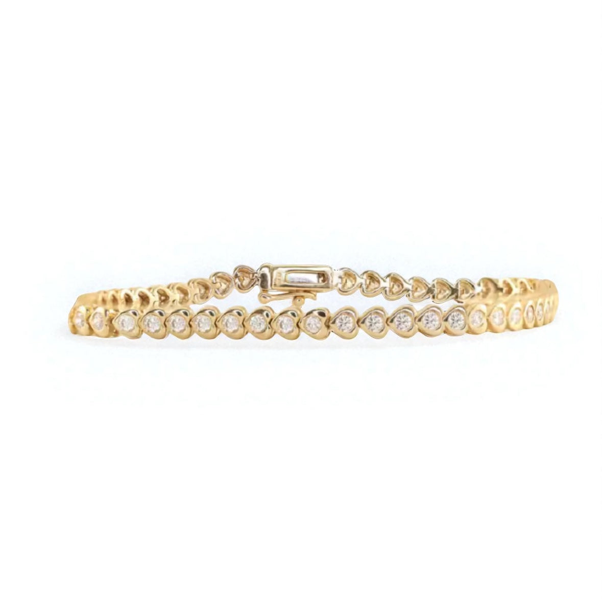Pulsera Tennis Corazones Circones Bezel – Baño de Oro