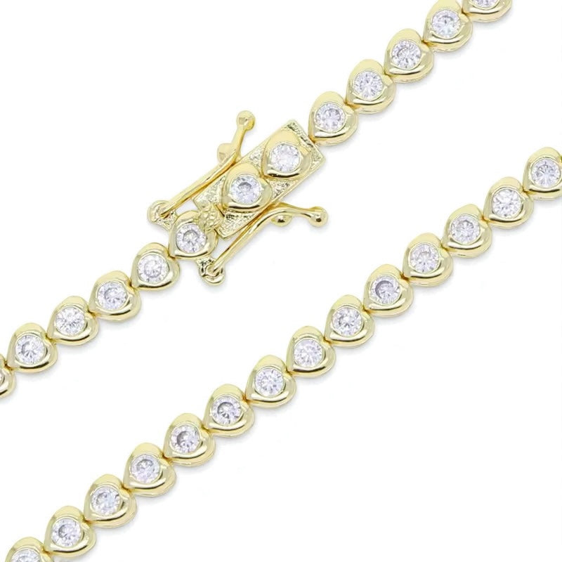 Pulsera Tennis Corazones Circones Bezel – Baño de Oro