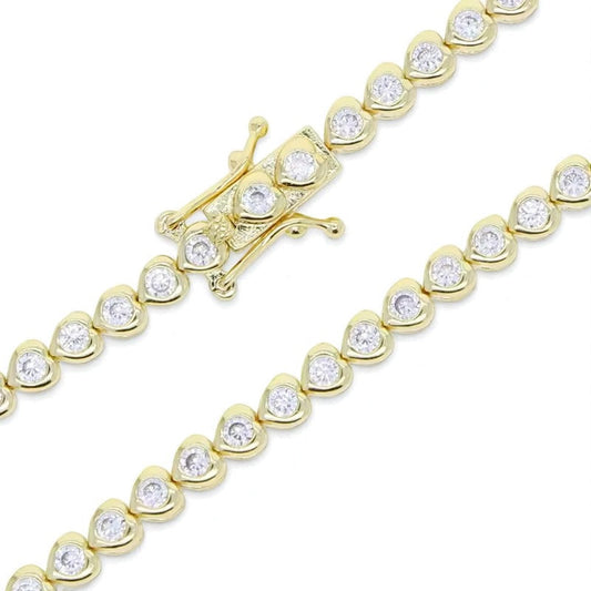 Pulsera Tennis Corazones Circones Bezel – Baño de Oro
