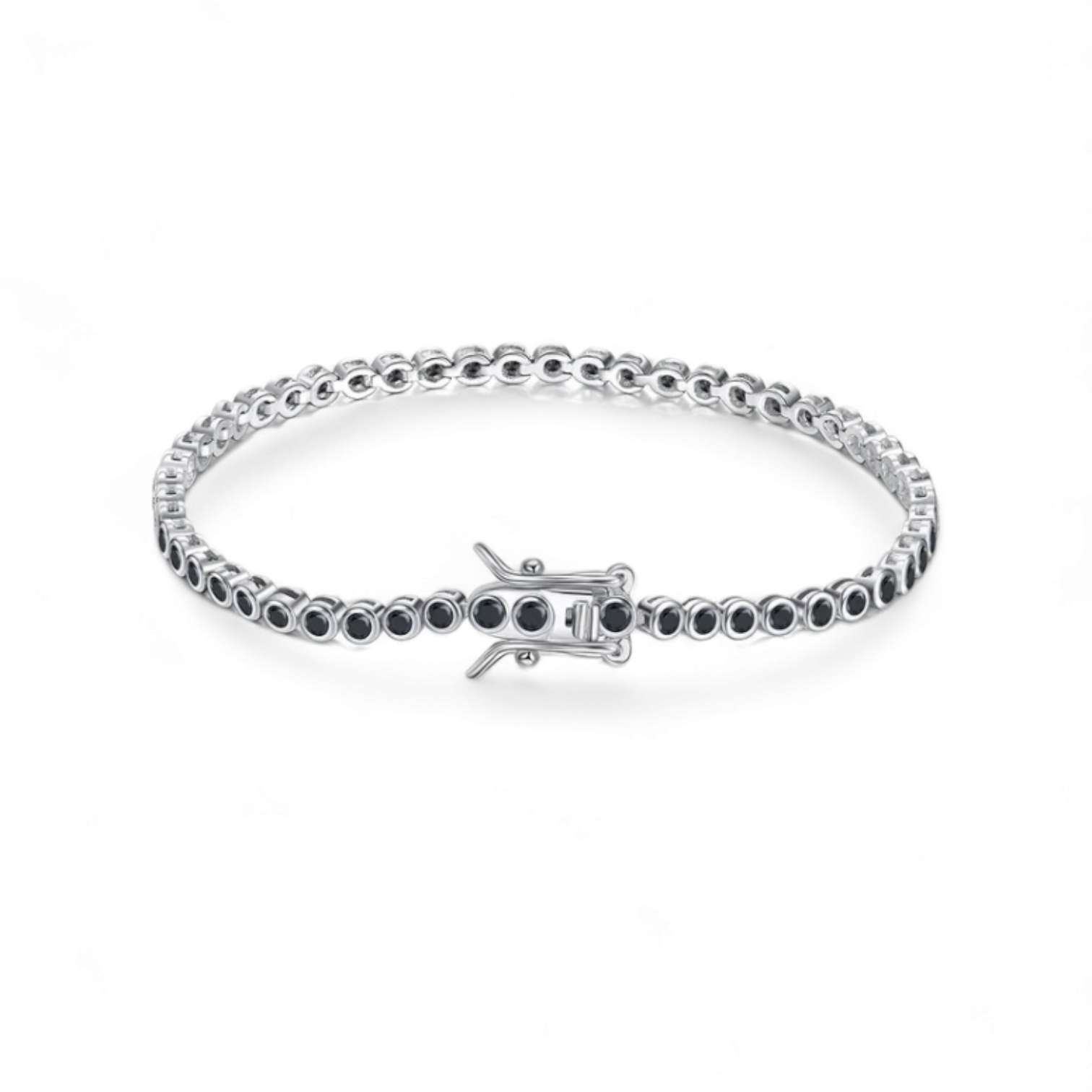 Pulsera Tennis Bezel 2mm Plata 925 Negro - Ámbar Joyas