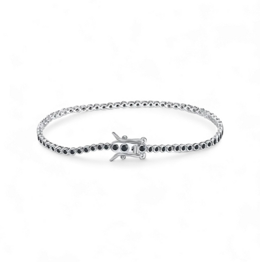 Pulsera Tennis Bezel 1.5mm Plata 925 Negro - Ámbar Joyas