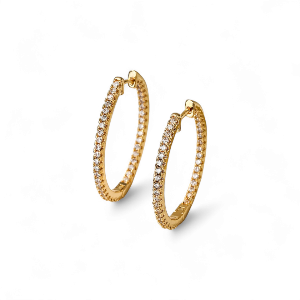Argollas Pave 3cm Dorado - Ámbar Joyas