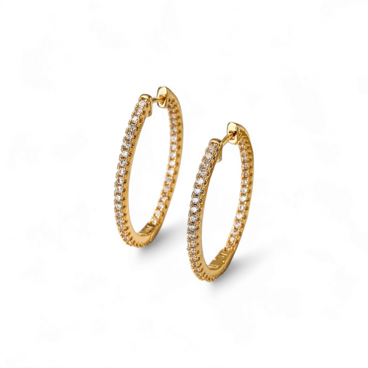 Argollas Pave 3cm Dorado - Ámbar Joyas