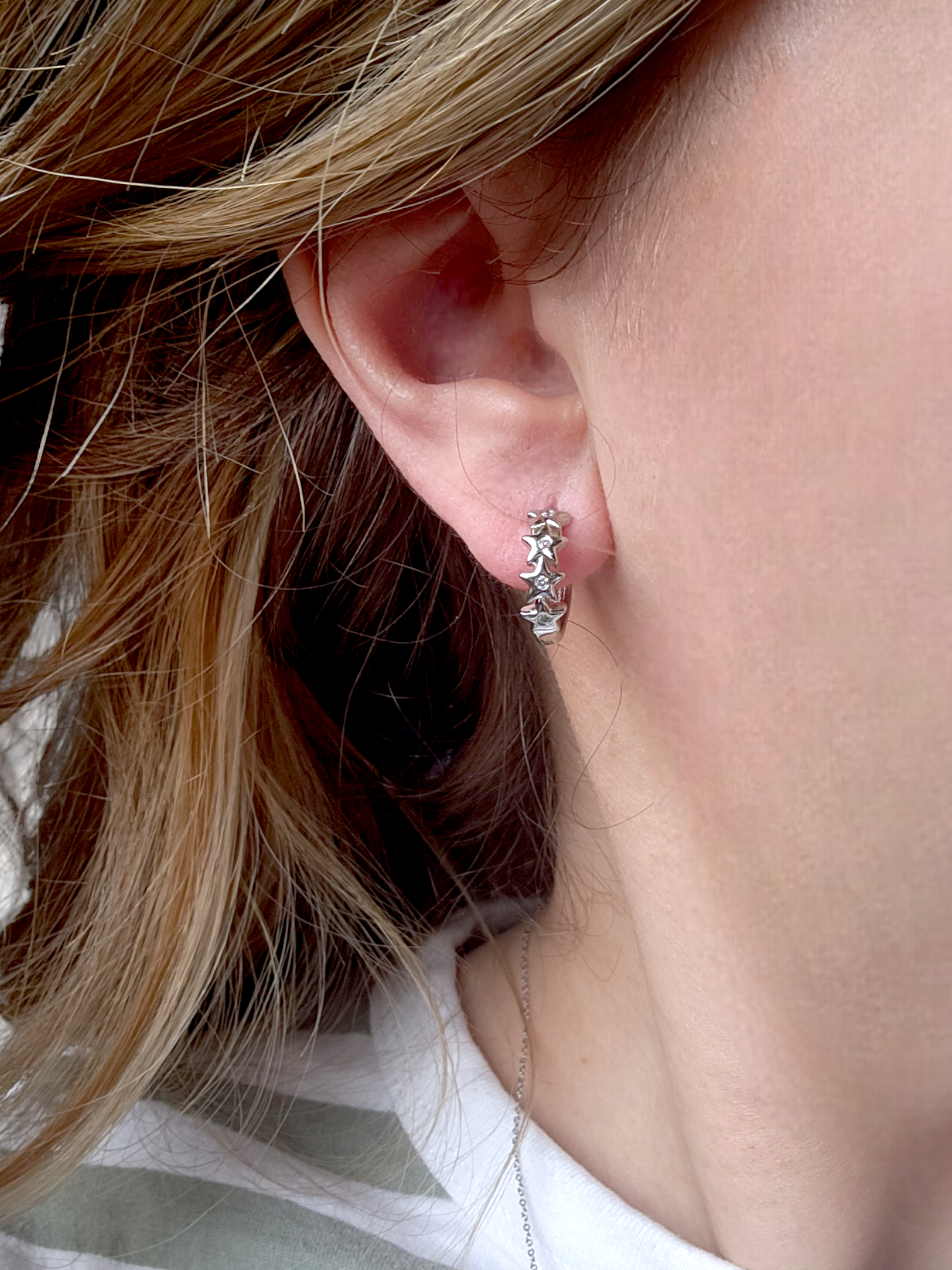 Argollas Estrellitas Acero - Ámbar Joyas