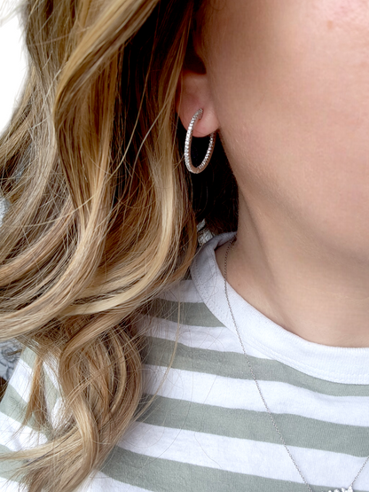 Argollas Pave 3cm Plateado - Ámbar Joyas