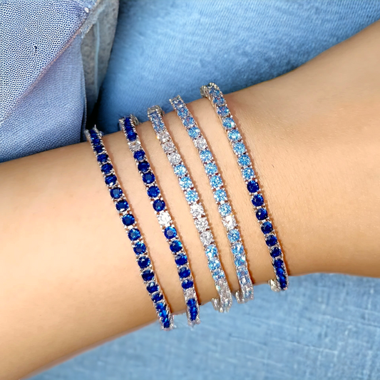 Pulsera Tennis Celeste/Blanco Plata 925 - Ámbar Joyas