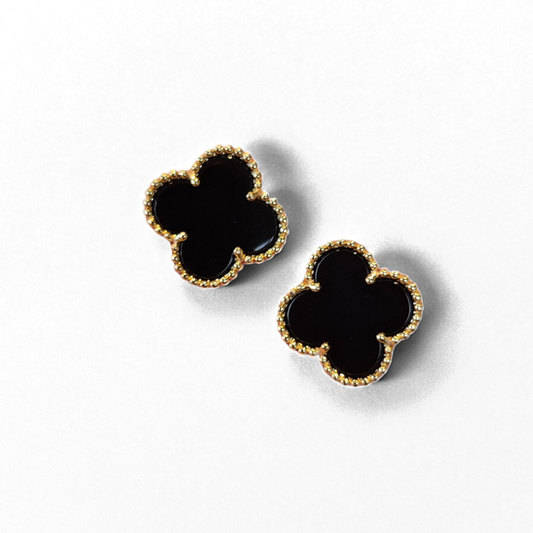 Aros Clovers Onix Natural Plata 925 - Ámbar Joyas