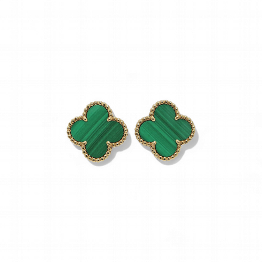 Aros Clover Malaquita Trébol Dorado