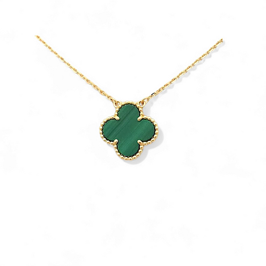 Cadena Clover Malaquita Natural Trébol Dorado