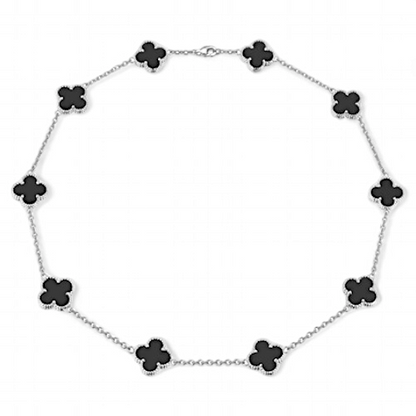 Cadena Clovers Onix Trébol Plateado