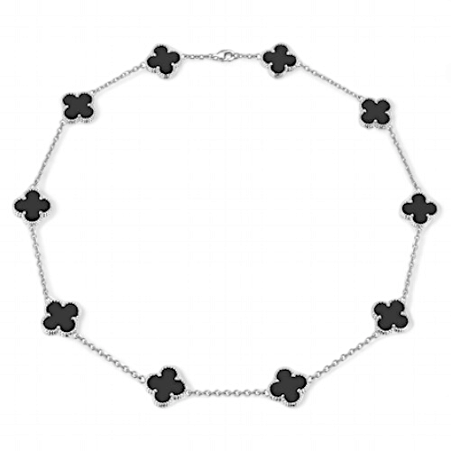 Cadena Clovers Onix Trébol Plateado