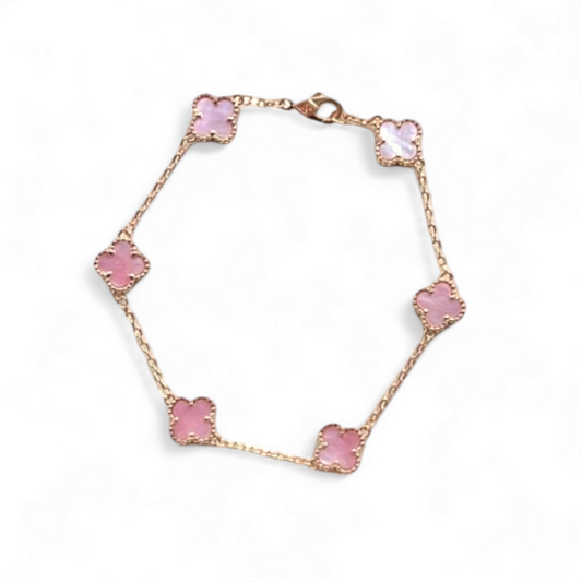 Pulsera Sweet Clover Nacar Trebol Rosado - Plata 925