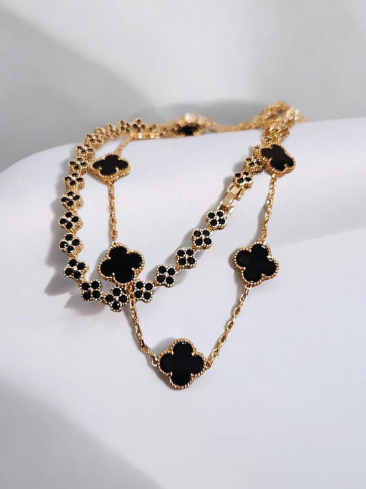 Cadena Clovers Onix Trébol Dorado