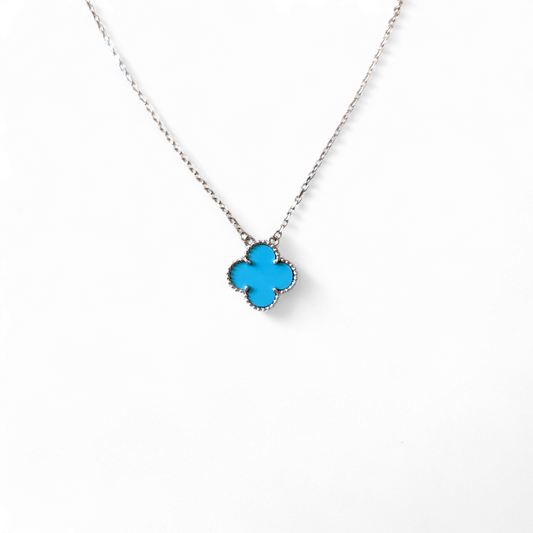 Cadena Clover Turquesa Trébol Plateado