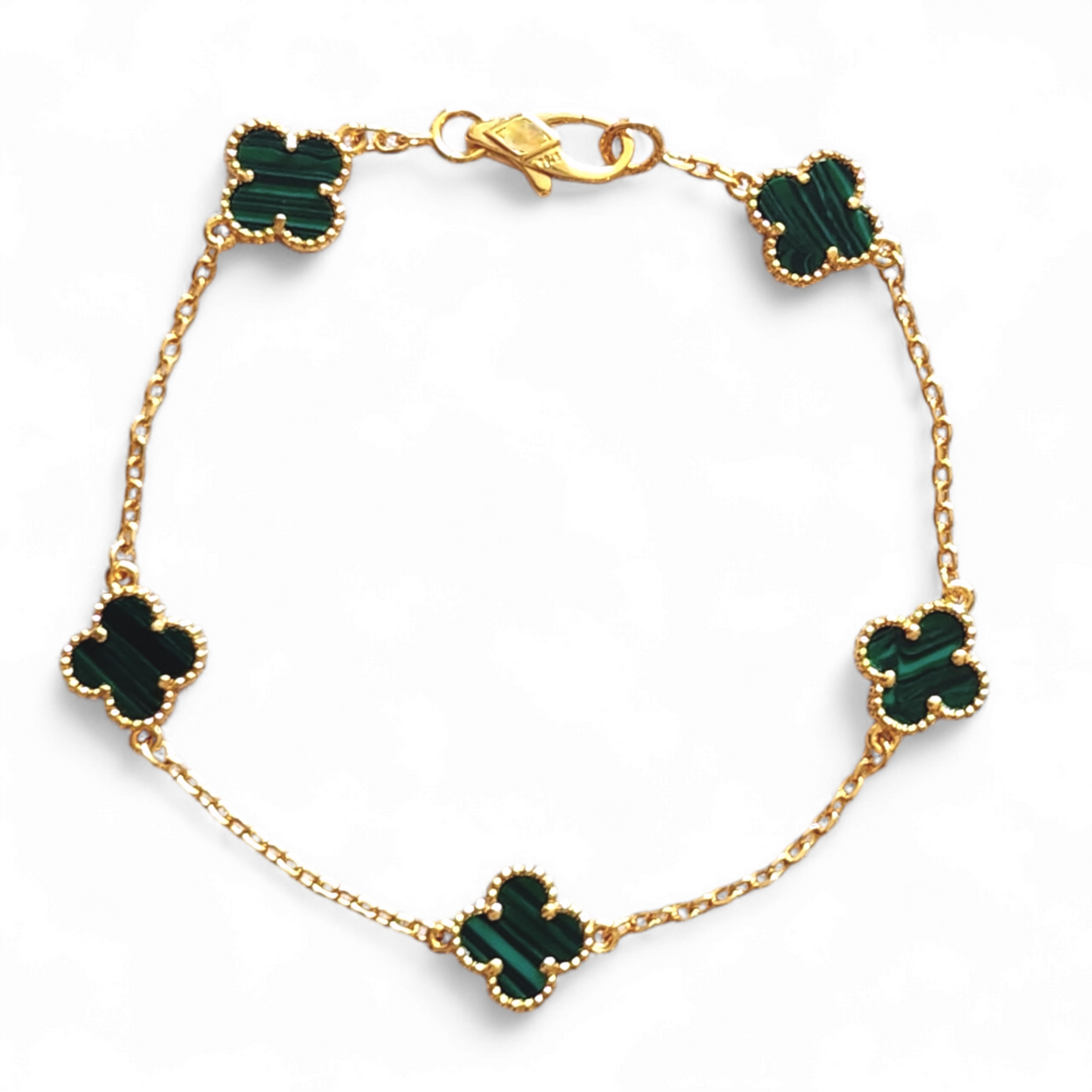 Pulsera Sweet Clover Malaquita Trébol Plata 925