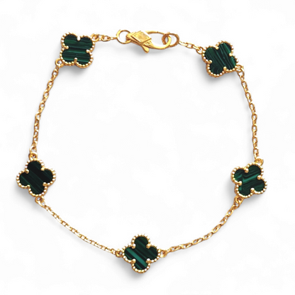 Pulsera Sweet Clover Malaquita Trébol Plata 925