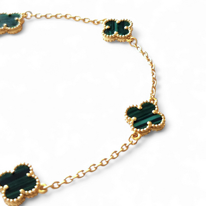 Pulsera Sweet Clover Malaquita Trébol Plata 925