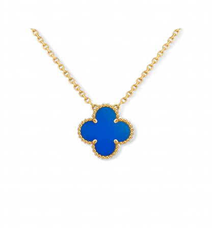 Cadena Clover Agata Azul - Baño de Oro 18k
