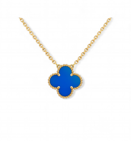 Cadena Clover Agata Azul - Baño de Oro 18k