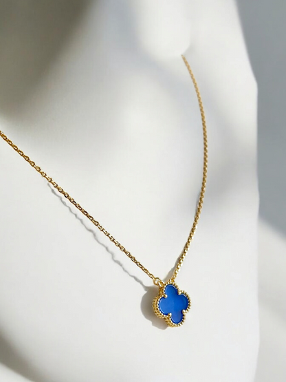Cadena Clover Agata Azul - Baño de Oro 18k