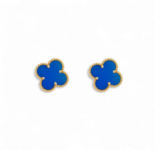 Aros Clovers Agata Azul - Baño Oro 18k