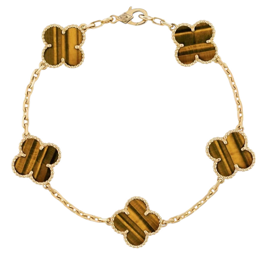 Pulsera Clovers Ojo de Tigre - Baño Oro 18k