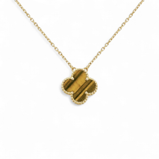 Cadena Clover Ojo de Tigre - Baño Oro 18k