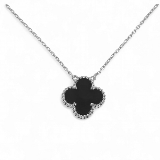Cadena Clover Onix Trébol Plateado