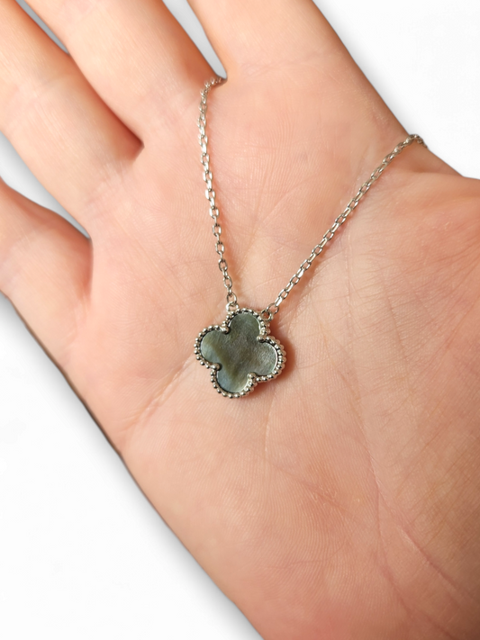 Cadena Clover Nacar Gris  - Plata 925