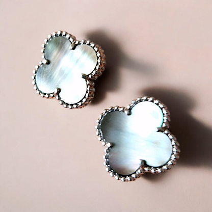 Aros Clover Nacar Gris - Plata 925