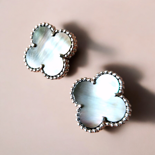 Aros Clover Nacar Gris - Plata 925