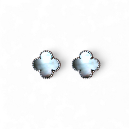 Aros Clover Nacar Gris - Plata 925