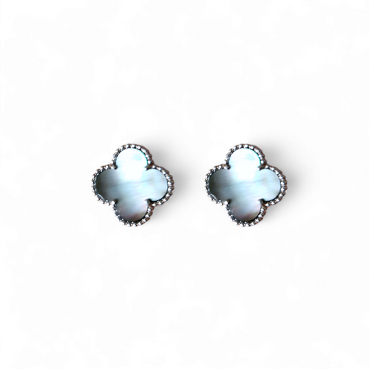 Aros Clover Nacar Gris - Plata 925