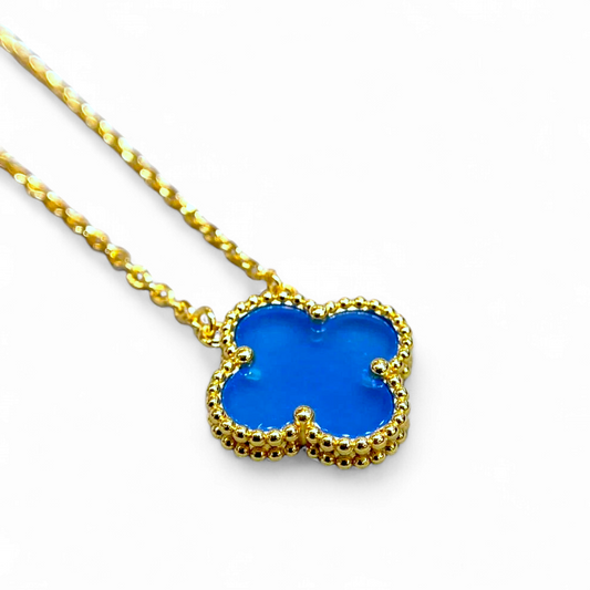 Cadena Clover Agata Azul - Baño de Oro 18k