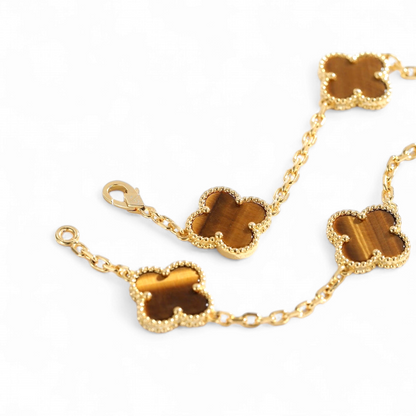 Pulsera Clovers Ojo de Tigre - Baño Oro 18k