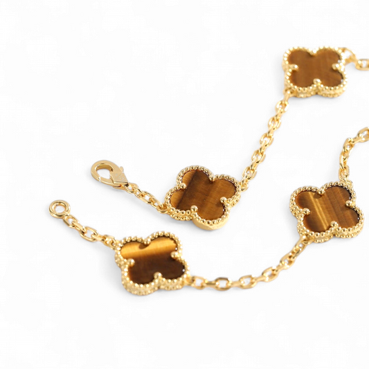 Pulsera Clovers Ojo de Tigre - Baño Oro 18k