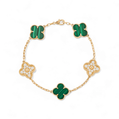 Pulsera Clovers Malaquitas con Circones Trébol