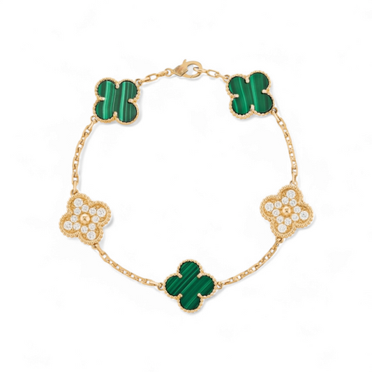 Pulsera Clovers Malaquitas con Circones Trébol