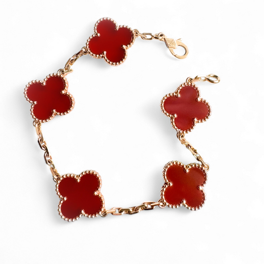 Pulsera Clover Cornalina - Baño Oro 18k
