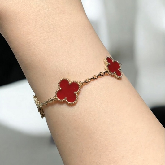 Pulsera Clover Cornalina - Baño Oro 18k