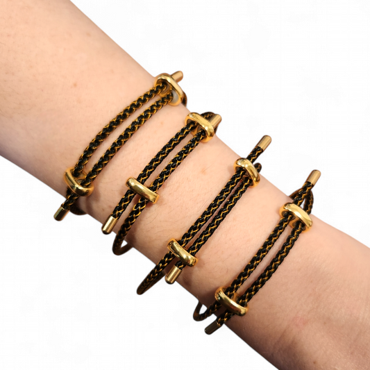 Pulsera Ajustable de Alambre Negro/Dorado